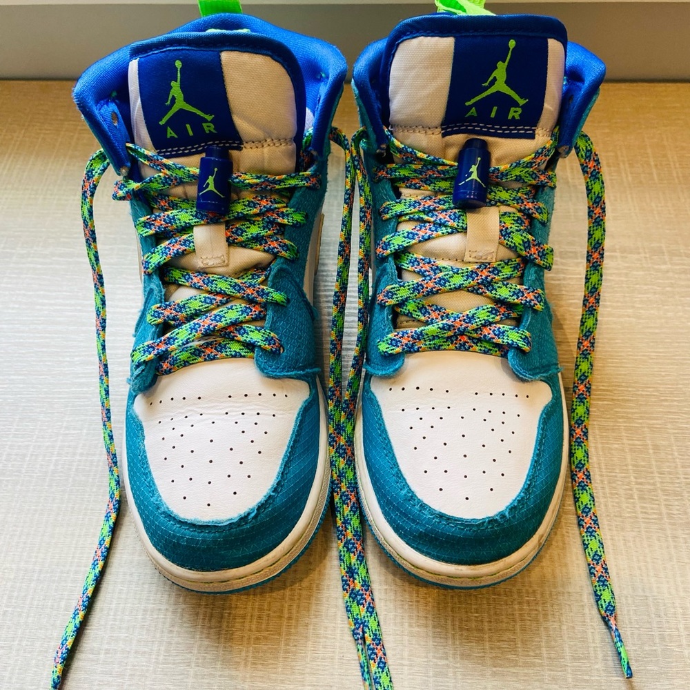 Jordan 1 Mid Sprite Blue (GS) - Big Boys Size 3.5